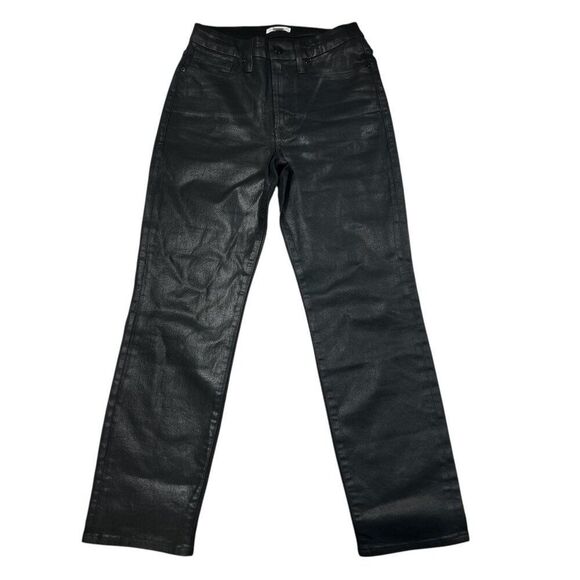 Good American Good Classic Slim Straight Waxed Coated Jeans Black Size 27 - Picture 1 of 5